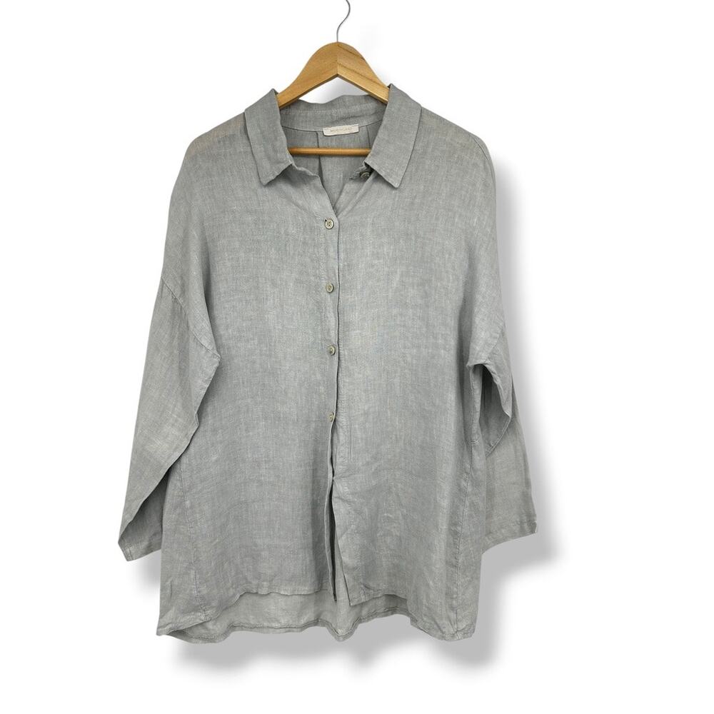 Milio-Milano Made in Italy Linen Collared Button Down Long Sleeve Tunic Blouse L